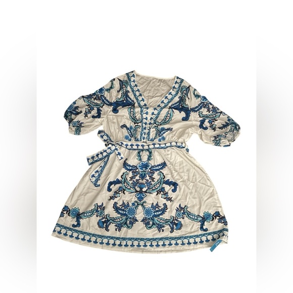 Cupshe Green Paisley V-Neck Puff Sleeve Mini Dress - Picture 3 of 6